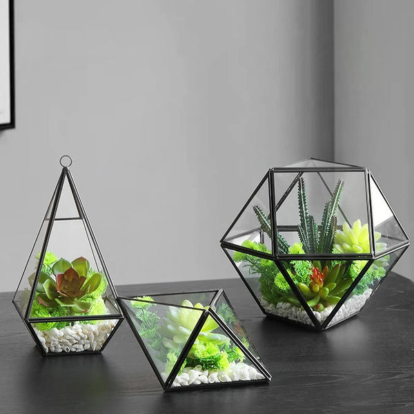 Micro Plant Flower Pot Glass Cover Geometric Vase Modern Simple Living Room Table Top Vase Decoration Home Decoration