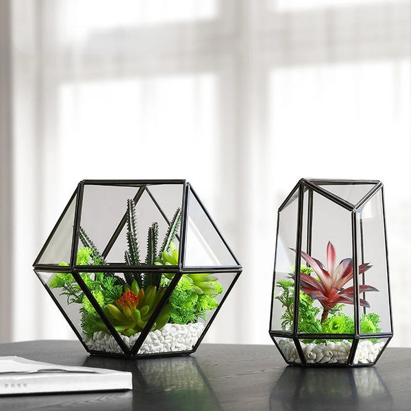 Micro Plant Flower Pot Glass Cover Geometric Vase Modern Simple Living Room Table Top Vase Decoration Home Decoration