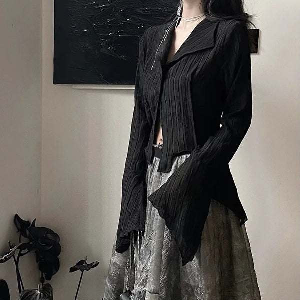 Nocturnal Noir: Gothic Female Designed Black Shirt
